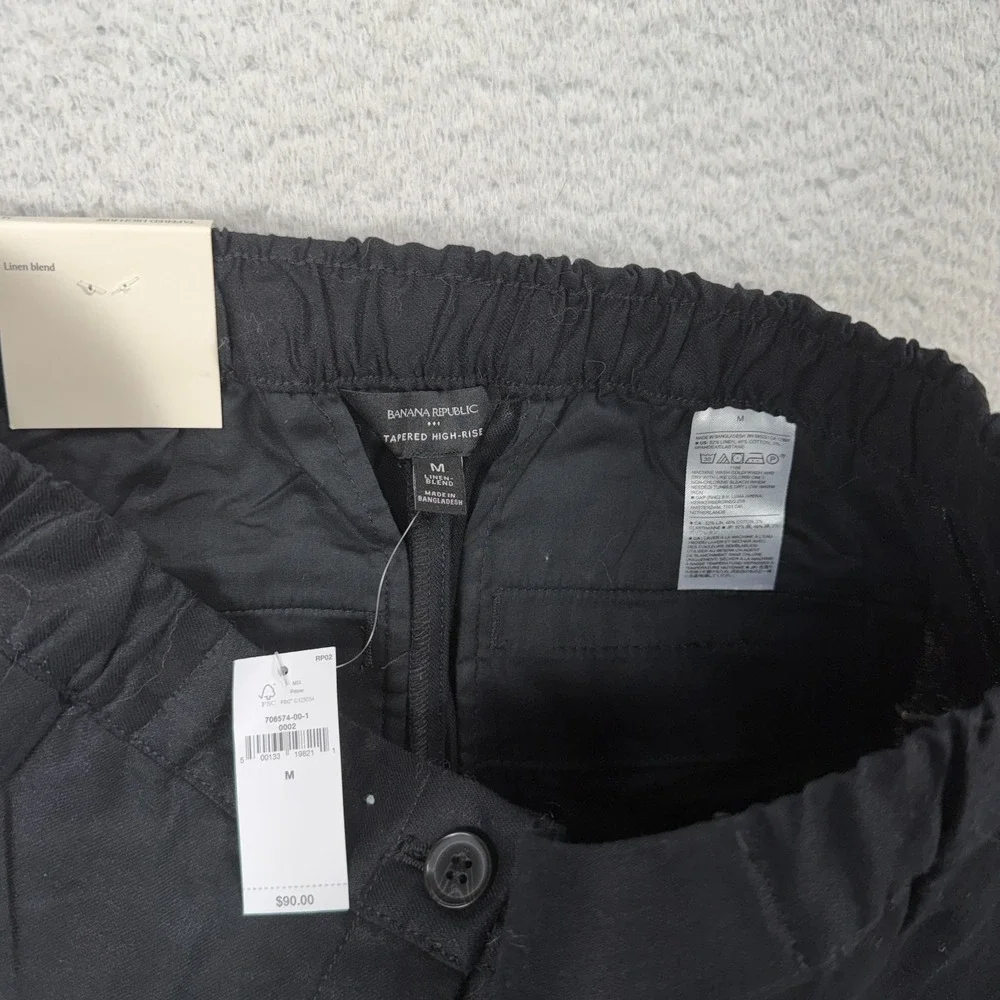Banana Republic womens Black Tapered ankle High Rise Linen Pants Med (30x27) NWT